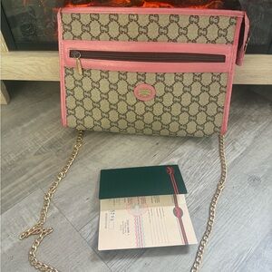 Authentic Gucci plus crossbody tote purse bag handbag pink brown gold strap